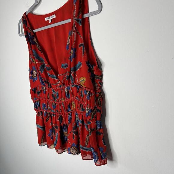 Rebecca Minkoff Top Womens Medium Red Floral Lucy Sleeveless Ruffle Tier Chiffon - Picture 5 of 16